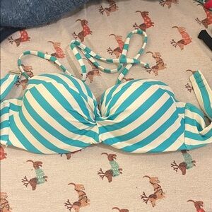 Striped Blue and White Bikini Top